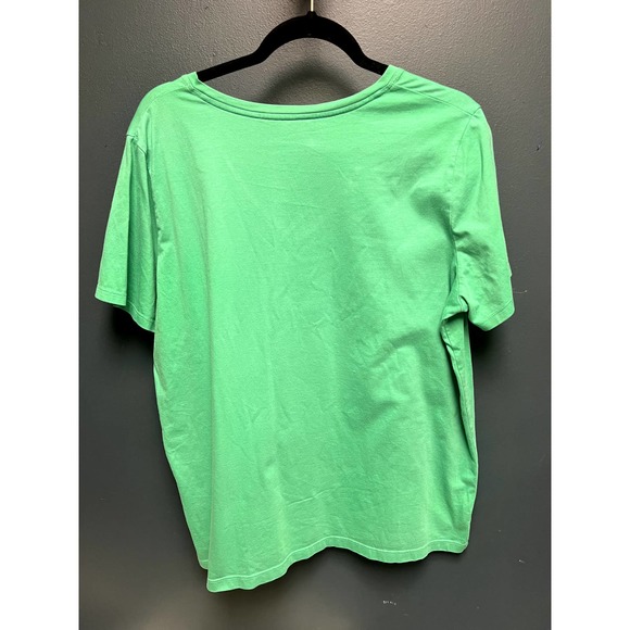 Upcycled Green V Neck Christmas Tree Farm Tee Large - Picture 4 of 4